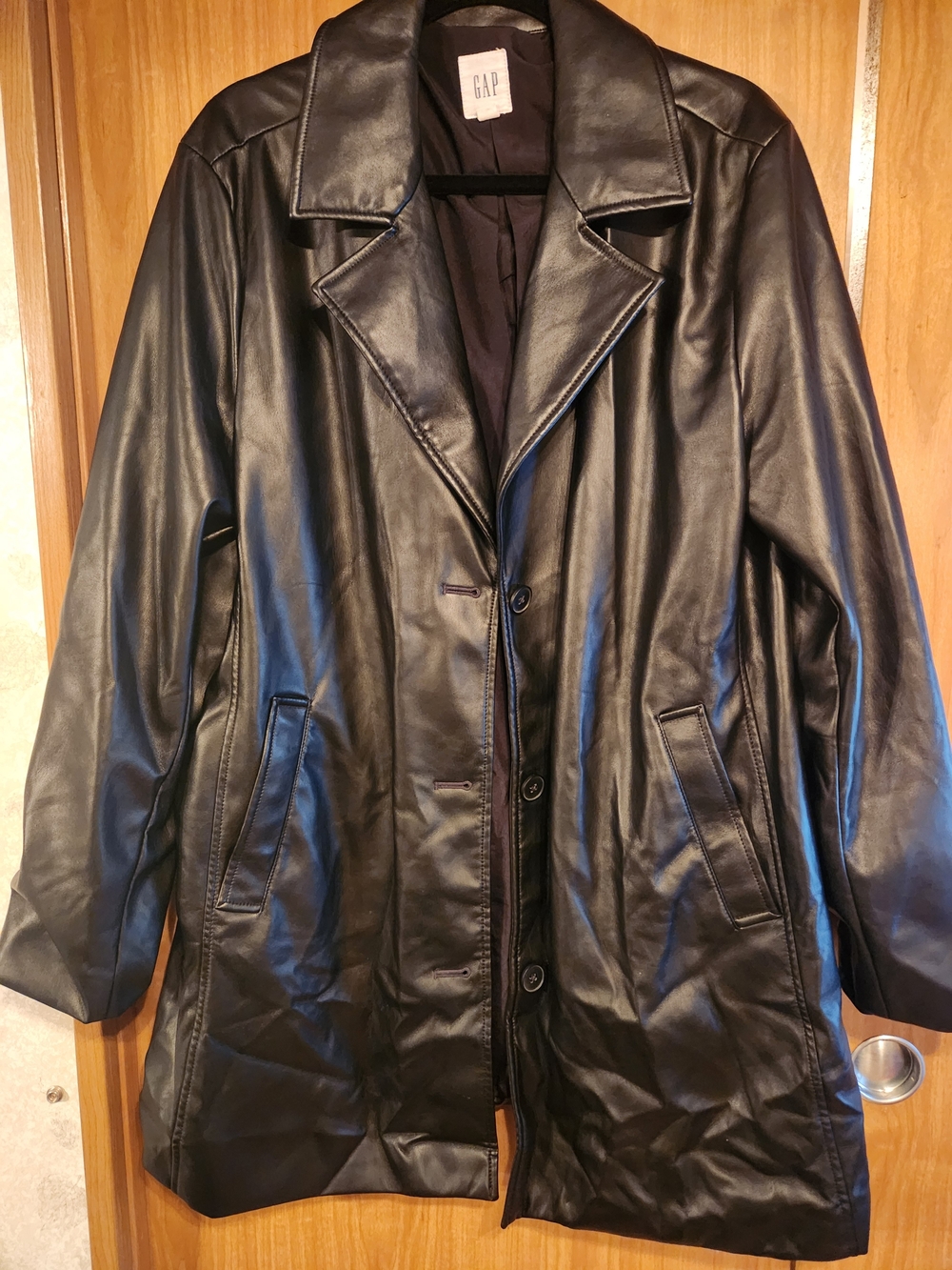 GAP Black Faux Leather Long Jacket